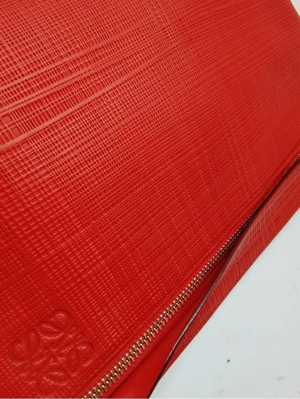 LOEWE Red Leather Zipper Clutch Bag